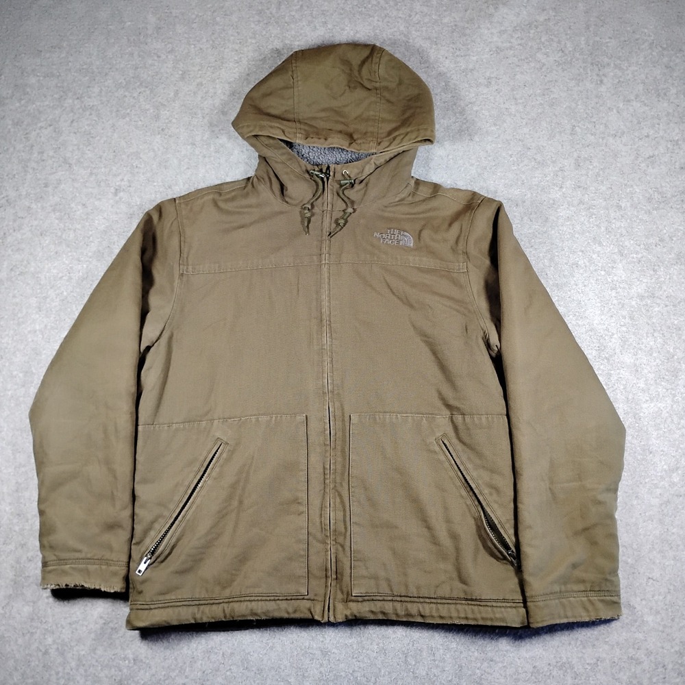 The North Face Mens Brown Cotton Canvas Sherpa‎ Lined Hooded Workwear Jacket L
